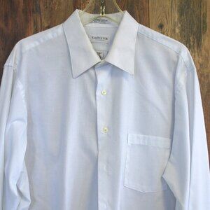 Van Heusen Men's White Sateen Stripe Wrinkle Free Button Down Shirt 17.5|34/35